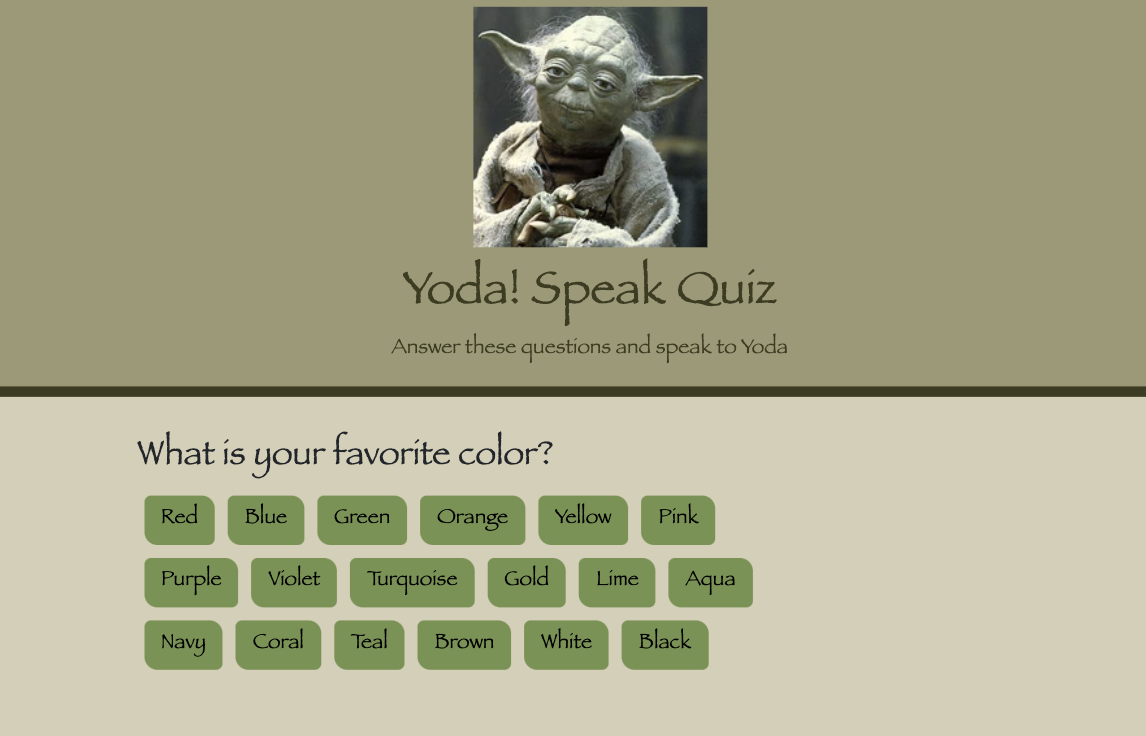 Yoda Speak Quiz web page